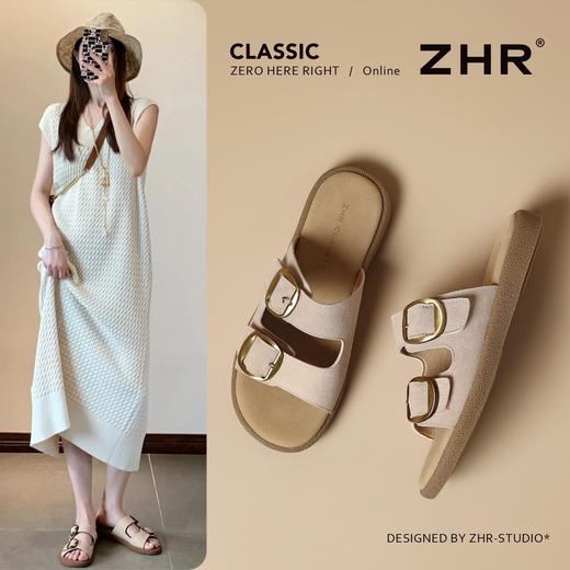ZHR复古双搭扣平底拖鞋外穿2026夏季新款软底时尚轻便一脚蹬女鞋 商品图1
