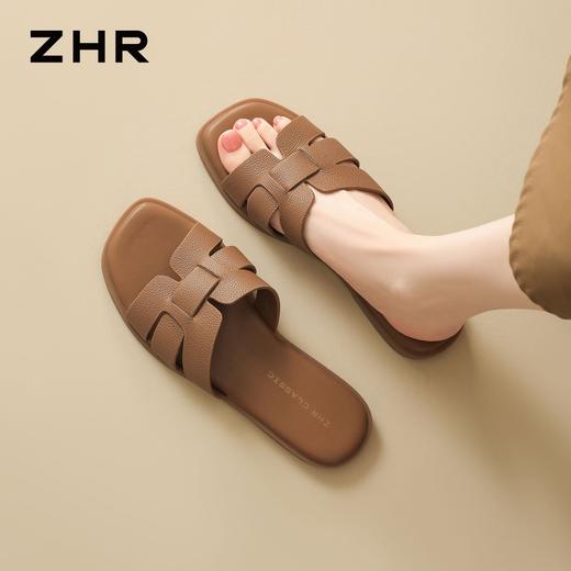 ZHR则则头层牛皮洋气网红拖鞋女鞋2026新款夏季外穿平底沙滩凉鞋 商品图9