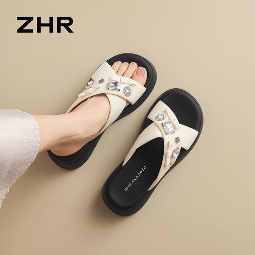 ZHR则则厚底交叉拖鞋水钻2026夏新款精致透气沙滩鞋舒适外穿女鞋 商品图9