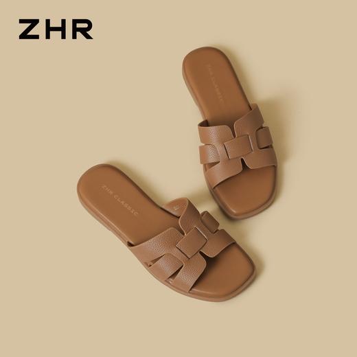 ZHR则则头层牛皮洋气网红拖鞋女鞋2026新款夏季外穿平底沙滩凉鞋 商品图2