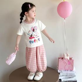 童洛萌女童夏季短袖长裤套装卡通可爱立体T恤九分裤两件套新款洋气90-150