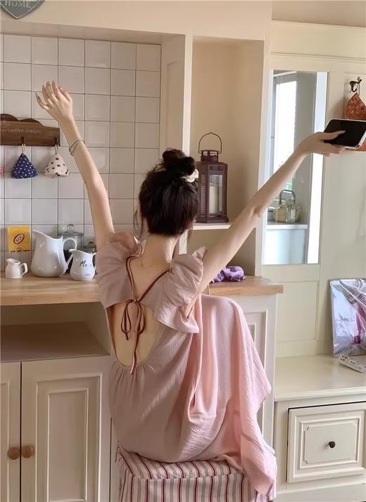 GZ买手优选露背粉色睡裙夏季新款睡裙女韩版甜美撞色露背家居服睡裙-172095253（预售3-5天发货） 商品图1