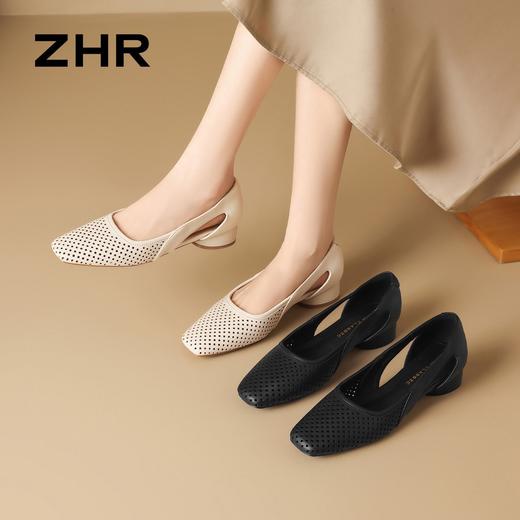 ZHR则则【羊皮垫】复古编织镂空透气粗跟单鞋2026夏季新凉鞋女鞋 商品图2
