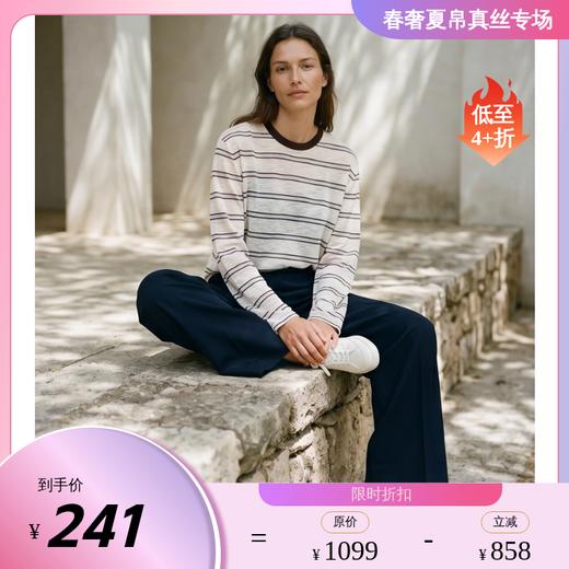 PALUOPO/PL高级感条纹圆领经典撞色减龄时尚宽松百搭针织衫ES260372M 商品图0