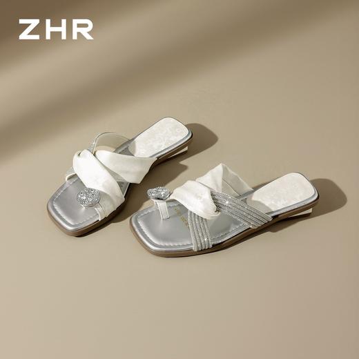 ZHR则则法式缎面水钻厚底拖鞋2026夏季新款软底优雅增高凉鞋单鞋 商品图7
