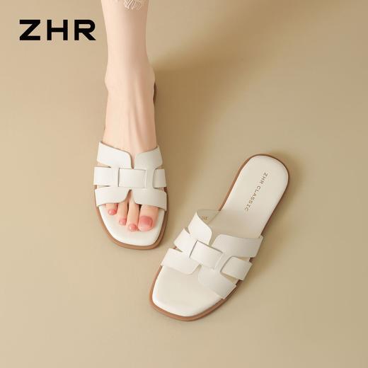 ZHR则则头层牛皮洋气网红拖鞋女鞋2026新款夏季外穿平底沙滩凉鞋 商品图6