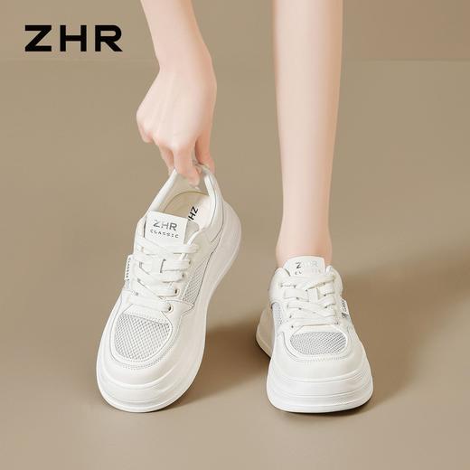 ZHR网面透气增高4cm厚底小白鞋26夏季新款不累脚超轻运动休闲鞋女 商品图8