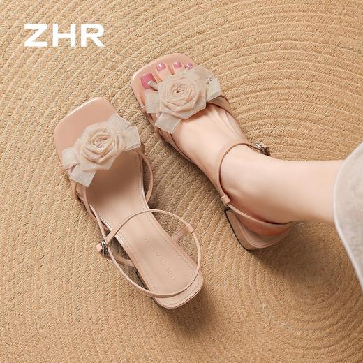 ZHR则则法式方头花朵粗跟一字凉鞋2026夏季新款女鞋温柔配裙子女 商品图4
