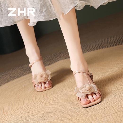 ZHR则则法式方头花朵粗跟一字凉鞋2026夏季新款女鞋温柔配裙子女 商品图2