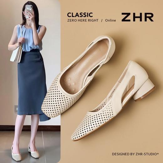 ZHR则则【羊皮垫】复古编织镂空透气粗跟单鞋2026夏季新凉鞋女鞋 商品图0