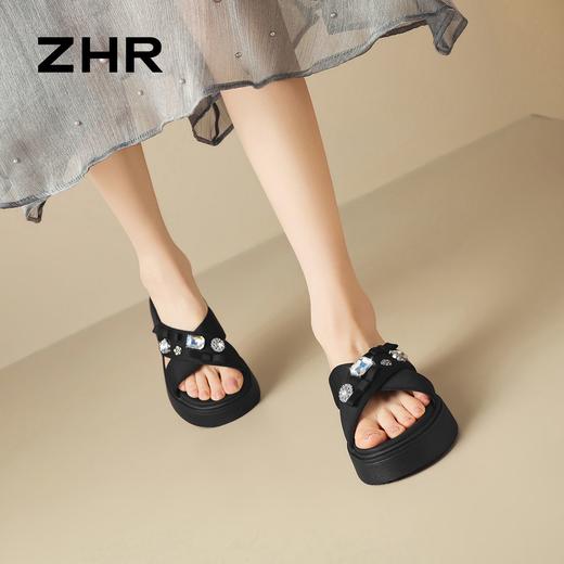 ZHR则则厚底交叉拖鞋水钻2026夏新款精致透气沙滩鞋舒适外穿女鞋 商品图7