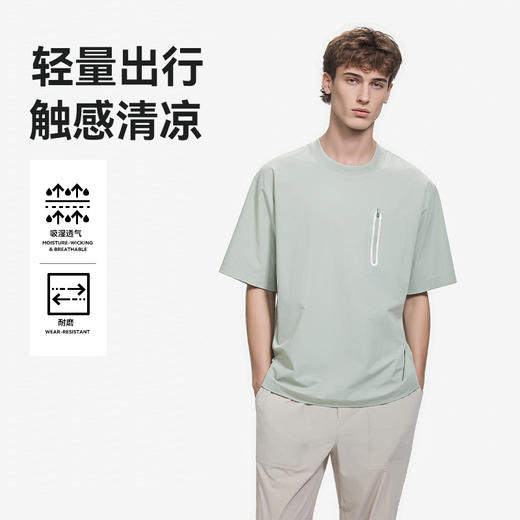 【快速吸汗 触感清凉防晒 高弹耐磨】男式轻行爽肤皱时尚运动圆领短袖 商品图2