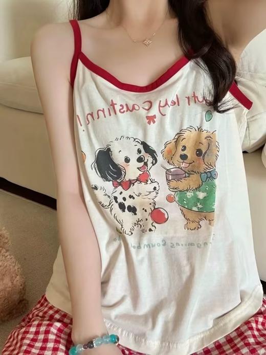 GZ买手优选红边吊带小狗睡衣女可爱卡通家居服套装红格小狗套装（3-5天发货） 172095202 商品图1
