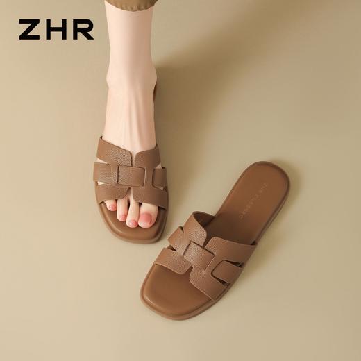 ZHR则则头层牛皮洋气网红拖鞋女鞋2026新款夏季外穿平底沙滩凉鞋 商品图8