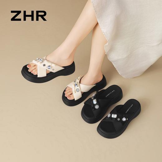 ZHR则则厚底交叉拖鞋水钻2026夏新款精致透气沙滩鞋舒适外穿女鞋 商品图5