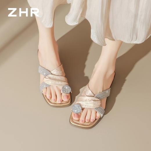ZHR则则法式缎面水钻厚底拖鞋2026夏季新款软底优雅增高凉鞋单鞋 商品图8
