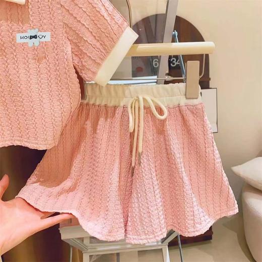 【清爽透气❗温柔甜美】夏季新款休闲Polo领包边短裤短袖女童套装女宝宝两件套女夏童装 商品图2