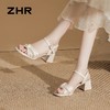 ZHR则则法式珍珠网纱方头粗跟凉鞋优雅2026夏季新款百搭女鞋气质 商品缩略图2