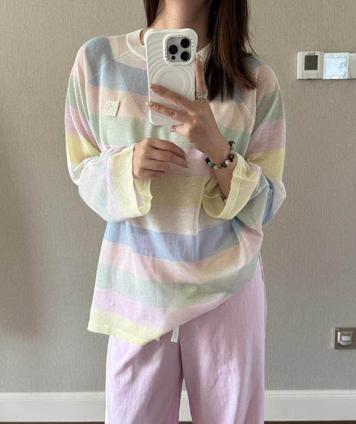 DS彩虹宽条纹防晒针织罩衫051103 商品图0