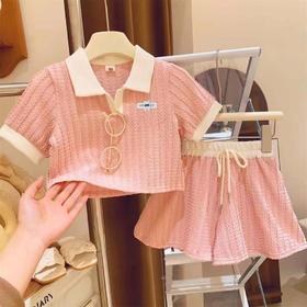 【清爽透气❗温柔甜美】夏季新款休闲Polo领包边短裤短袖女童套装女宝宝两件套女夏童装