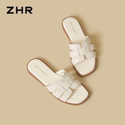 ZHR则则头层牛皮洋气网红拖鞋女鞋2026新款夏季外穿平底沙滩凉鞋 商品图0