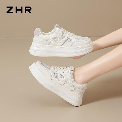 ZHR网面透气增高4cm小白鞋夏季新款轻便百搭运动鞋小个子休闲鞋女 商品图4
