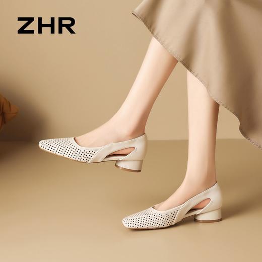 ZHR则则【羊皮垫】复古编织镂空透气粗跟单鞋2026夏季新凉鞋女鞋 商品图5