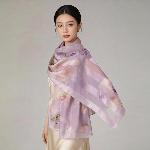 万事利双面印花防晒长巾-醉花颜 商品图0