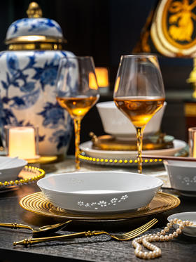 富玉丨富玉陶瓷景德镇餐具纯白中式玲珑盘子家用乔迁新居礼物 玉兰花汤盘6只装