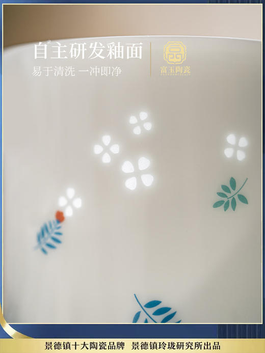 WENO°丨富玉陶瓷景德镇玲珑瓷带勺带碟泡茶杯女士办公室喝水杯 小幸运系列马克杯4件套 商品图5