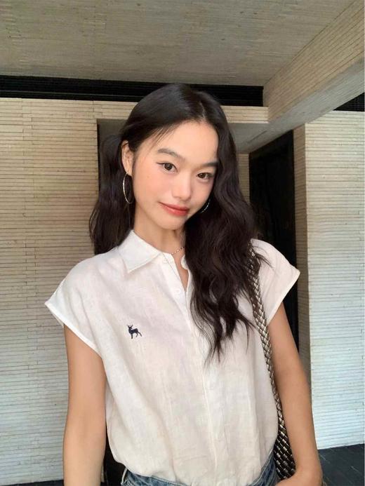 韩系轻氧呼吸感亚麻小飞袖衬衫 商品图0