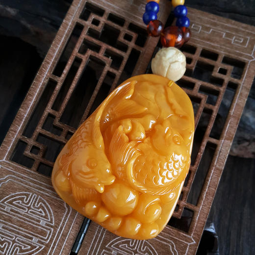 【天然正品】天然满蜜鸡油黄连年有余平安无事牌老蜜蜡珠串项链 链长：42CM（皆取最大值）270426NJS24 商品图7