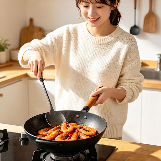 KEYIOW 可意欧窒化碳钢铲勺2件套 实木防烫铁勺 中式烹饪优选 商品图11