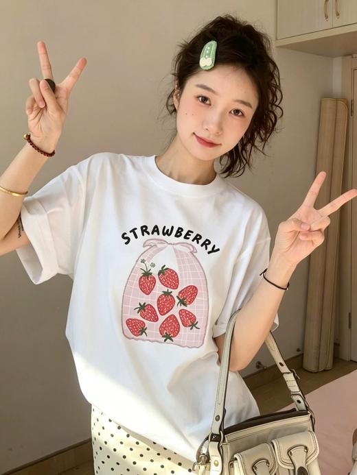 韩系ins风甜美亮片草莓🍓短袖T恤 蛋糕纸盒包装 商品图4