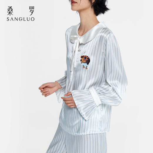 查理小狗』桑罗条纹真丝睡衣套装100%桑蚕丝女外穿家居服2026新款 商品图3