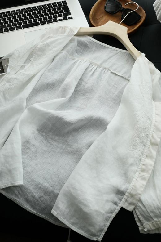白玉兰！祥云绣进口高端亚麻刺绣衬衫 商品图10