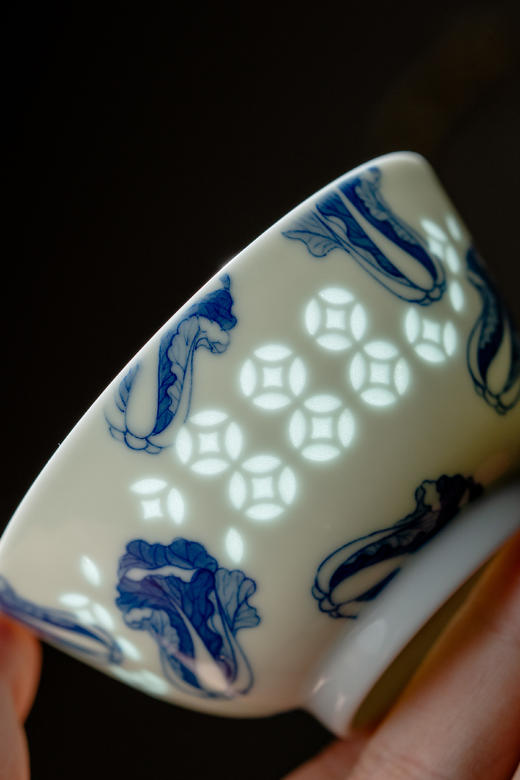 富玉窑 丨 景德镇全手工青花玲珑青钱百财品茗杯 主人杯高端茶器 商品图2