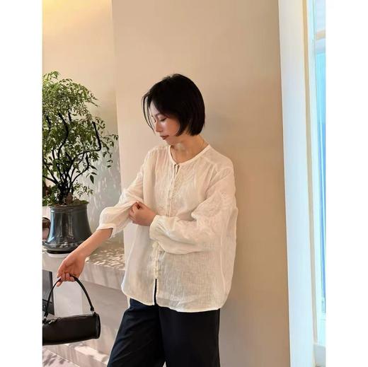 白玉兰！祥云绣进口高端亚麻刺绣衬衫 商品图1