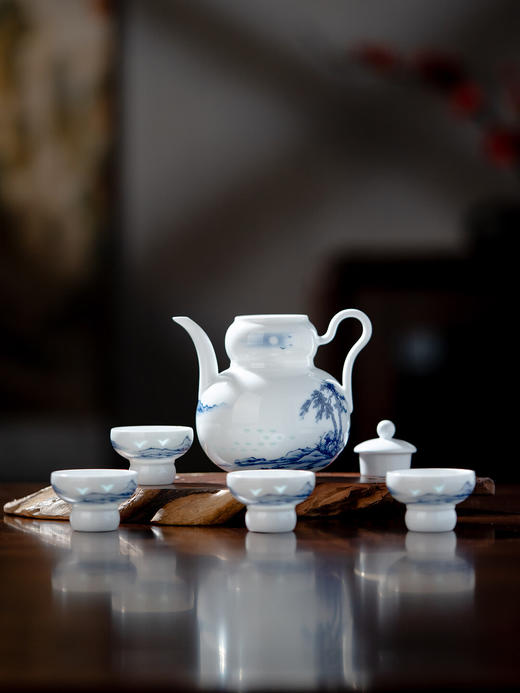 富玉 | 富玉陶瓷景德镇茶具套装家用功夫茶具茶杯盖碗茶壶 双松平远酒具一壶四杯 商品图2