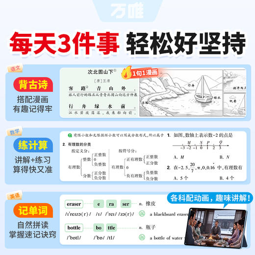 2027万唯中考初中暑假三件套打卡练古诗计算题词汇七年级通用 商品图1
