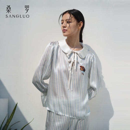 查理小狗』桑罗条纹真丝睡衣套装100%桑蚕丝女外穿家居服2026新款 商品图8