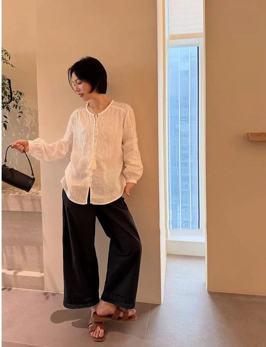 白玉兰！祥云绣进口高端亚麻刺绣衬衫 商品图2