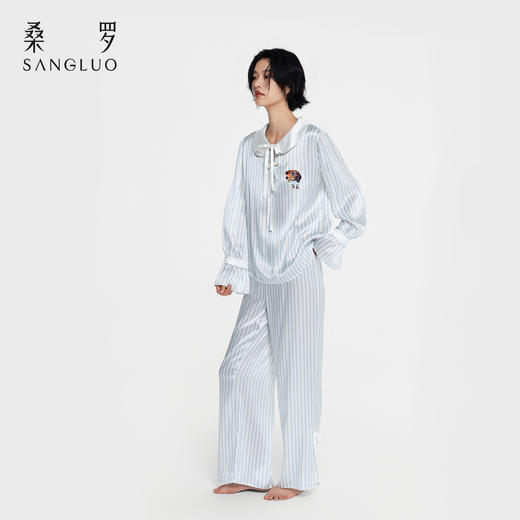 查理小狗』桑罗条纹真丝睡衣套装100%桑蚕丝女外穿家居服2026新款 商品图12