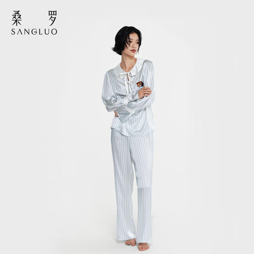 查理小狗』桑罗条纹真丝睡衣套装100%桑蚕丝女外穿家居服2026新款 商品图13