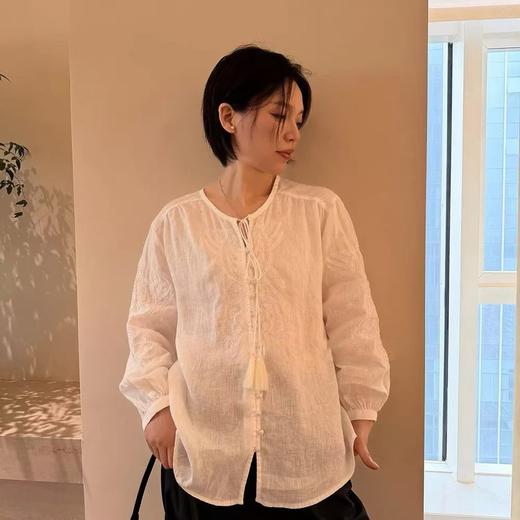 白玉兰！祥云绣进口高端亚麻刺绣衬衫 商品图0