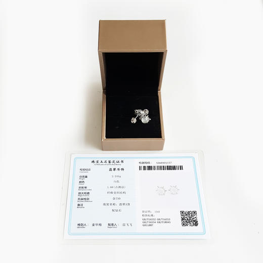 【天然正品】A货翡翠 AU750白金镶钻镶天然细腻白色高冰种蛋面翡翠耳钉 281025AH49 商品图1