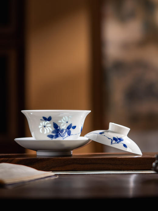 新品 富玉 |富玉玲珑景德镇陶瓷三才盖碗茶具三件套高档带盖功夫茶碗泡茶专用 商品图1