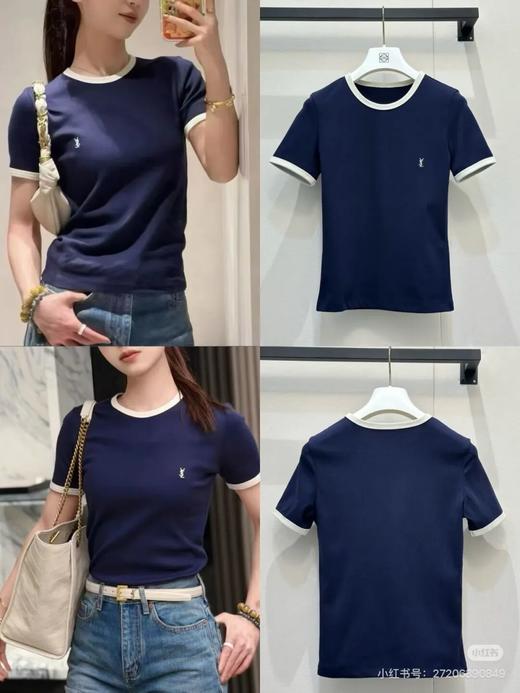 Y&S|圣羅 撞色刺绣Logo徽标女版圆领T恤 商品图0