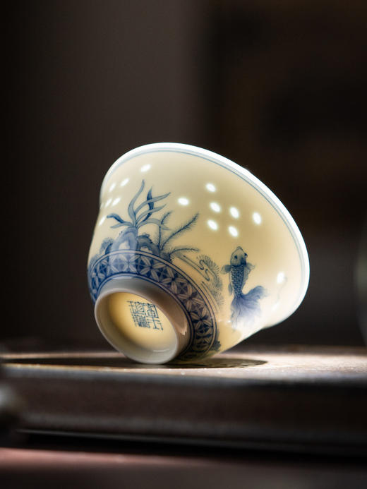 富玉窑丨景德镇手工青花玲珑茶具套组仿古金玉满堂 商品图0