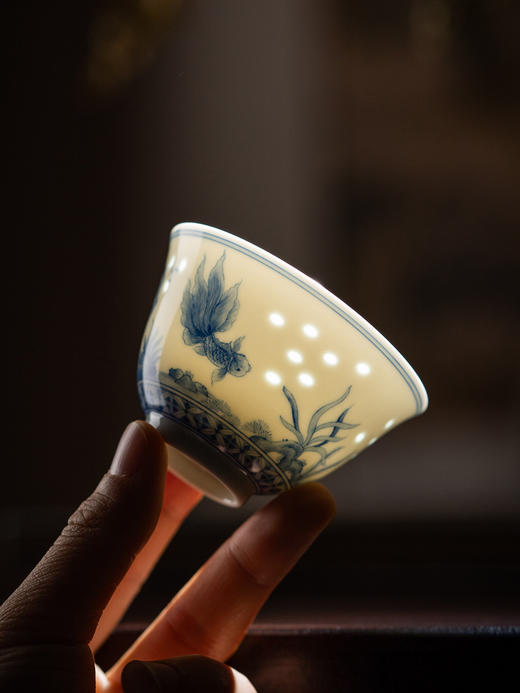 富玉窑丨景德镇手工青花玲珑茶具套组仿古金玉满堂 商品图1